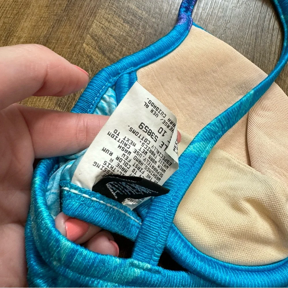 Vtg Athena Shimmer Floral Bikini Top Sz 10 Turquoise Blue Beach Resort